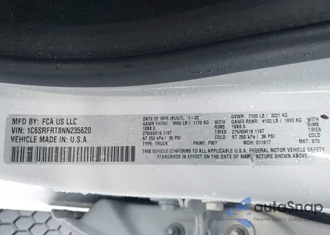 2022 Ram 1500 Laramie 4X4 6'4 Box from USA, damaged, VIN 1C6SRFRT8NN235620